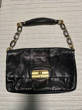 Coach Kristen Black Leather Shoulder Bag with Gold Hardware
